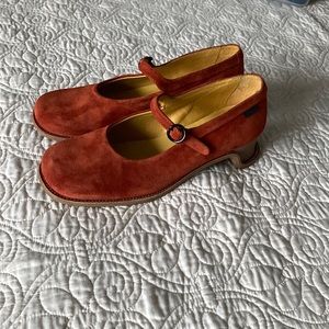 Camper Orange Suede Mary Jane Heels size 38.